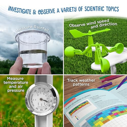 Thames & Kosmos Weather & Climate Lab STEM Experiment Kit, 5-in-1 Meteorology Station w/Wind Vane, Compass, Rain Gauge, Anemometer & Thermometer for Ages 6+, Includes Stake for Outdoor Use
