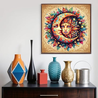 ijbnhd Sun and Moon Diamond Art Kits for Adults Round Full Drill 14x14inch - color: Sun and Moon, size: 14x14in(35x35cm)