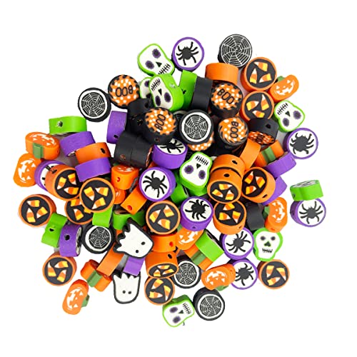 100 Pcs Halloween Handmade Polymer Clay Beads, 10mm Ghost Pumpkin Spider Polymer Clay Spacer Beads for Women Jewelry Making DIY Charms Bracelet Necklace Hair Clip Accessories Handmade Craft - color: halloween