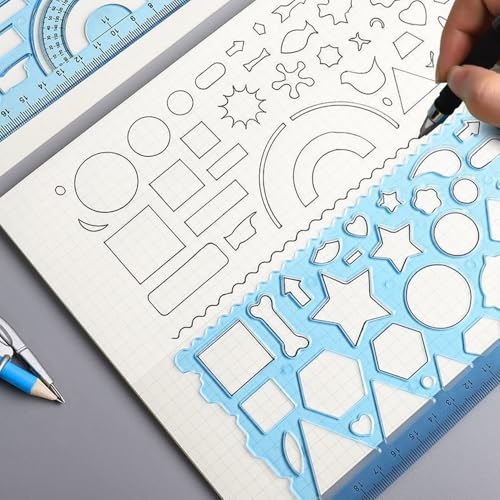 A Set of 2 Different Geometric Drawing rulers, Student Multifunctional Painting Ruler, Two-in-one Set, Learning Supplies, Geometric Art Painting Ruler