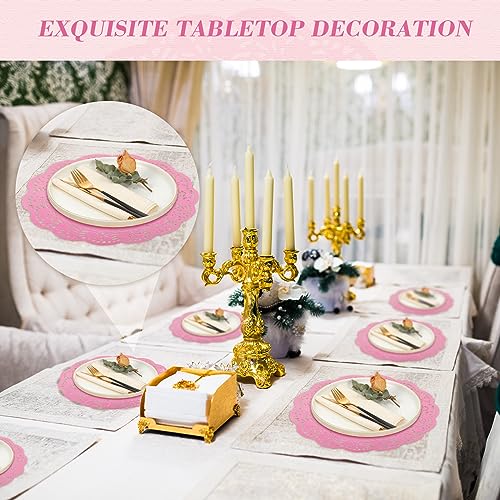 Yexiya 200 Pcs Lace Paper Doilies 14 Inch Round Foil Placemats, Pink - color: Pink