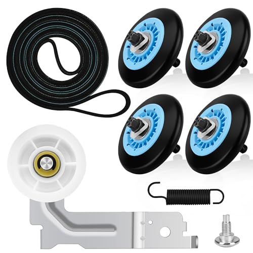 【UPGRADED】 DC97-16782A Fit for Samsung Dryer Roller Replacement Kit, Iclude DC93-00634A Dryer Idler Pulley, 6602-001655 Dryer Belt | High-Temperature & Wear-Resistant Materials By NISHCON - color: Blue