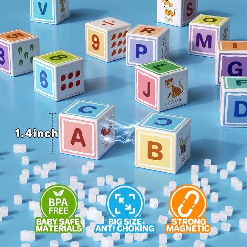 Magnetic Blocks for Kids Ages 3+, 3D Alphabet & STEM Building Cubes - style: Printed-30PCS(1.34in)