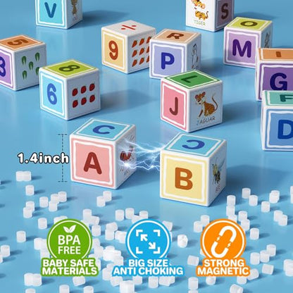 Magnetic Blocks for Kids Ages 3+, 3D Alphabet & STEM Building Cubes - style: Printed-30PCS(1.34in)