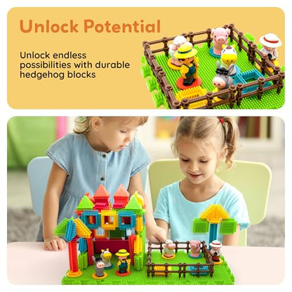 PicassoTiles PTB100 100pcs Hedgehog Shape 3D Building Blocks Tiles Farm Theme Set Learning Playset STEM Toy Set Educational Kit Child Branin Development Preschool Kindergarten Toy - color: Multicolored