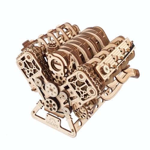 UGEARS V8 Engine Wooden Model Kits for Adults to Build – 3D Wooden Puzzles for Adults Mechanical Model Building – DIY Kit Functional Model Engine Kits Replica with Electric Motor - 776 Pcs