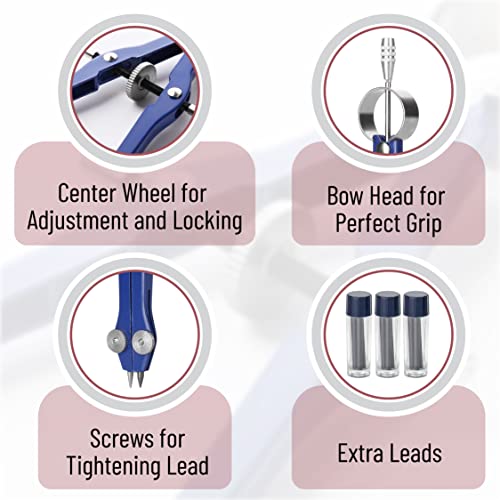 Mr. Pen- Professional Compass for Geometry, Extra Lead - color: Blue