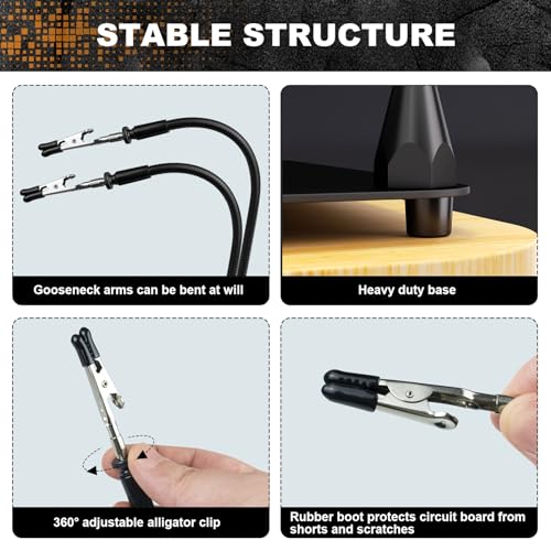 XYK Magnetic Helping Hands Soldering Station with 3X Magnifying Glass and Light, 4 Flexible Helping Arms and Third Hand Tool for Electronic Repair, Jewelry Crafts - size: Large