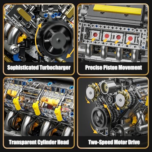 V8 Engine Model Kit that Runs, Visible Mini Car Motor Building Blocks Set for Adults, Compatible with Lego, STEM Physical Science Educational Toy for Teens Boys 14+ (905 PCS)