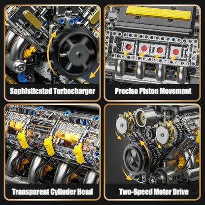 V8 Engine Model Kit that Runs, Visible Mini Car Motor Building Blocks Set for Adults, Compatible with Lego, STEM Physical Science Educational Toy for Teens Boys 14+ (905 PCS)