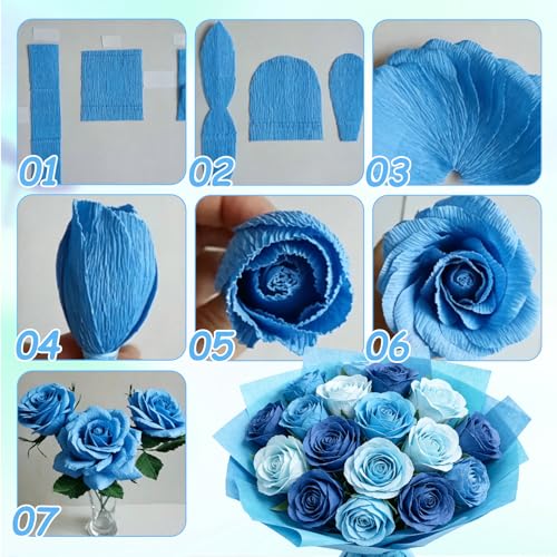Crepe Paper Streamers 10 Rolls–Macaron Flower Kit with 100 Stems&Tools - color: Macaron