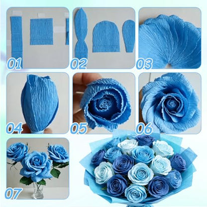Crepe Paper Streamers 10 Rolls–Macaron Flower Kit with 100 Stems&Tools - color: Macaron