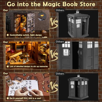 Wimlade DIY Book Nook Kit, Miniature Book Nook kit, Wooden 3D Puzzle Bookend Bookshelf Insert Decor, Halloween/Christmas Decorations/Gifts for Adults and Teens