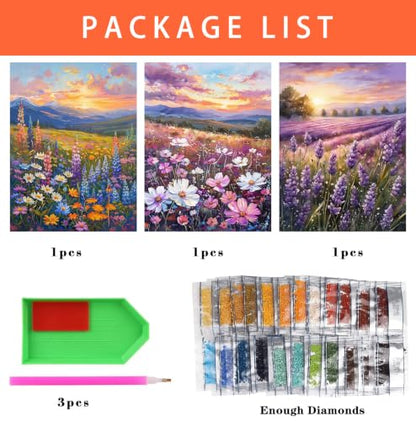 Axquilon 3 Pack Wild Flowers Diamond Art Kits for Adults 12x16 inch - color: 3-Pack Wildflowers