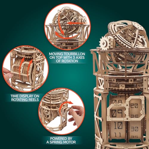 UGEARS Astronomer Table Clock with Tourbillon - 3D Wooden Puzzles for Adults Model Kit - Mechanical Clock Kit Functional DIY Wood Model Kits for Adults, 3D Puzzle for Puzzle Lovers