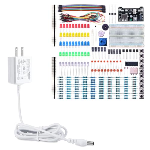 ELEGOO Electronic Fun Kit and 9V 1A Adapter Bundle, for Breadboard Circuits, Learning Experiments and Compatible 9V Power Projects
