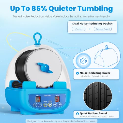 KomeStone K5 Rock Tumbler for Kids & Adults, Quiet Rock Polisher, Ages 6+ - color: Starter Kit（Sky Blue）