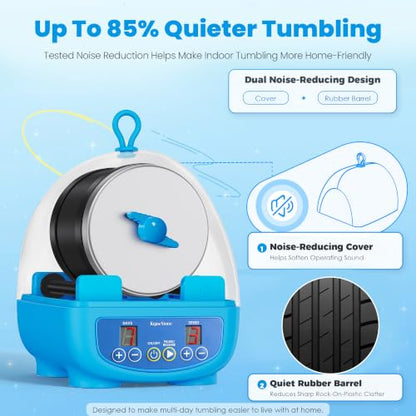 KomeStone K5 Rock Tumbler for Kids & Adults, Quiet Rock Polisher, Ages 6+ - color: Starter Kit（Sky Blue）