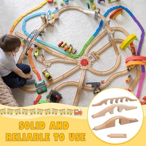Halloscume 9 Pcs Wooden Train Track Set with Viaduct Bridge Arches