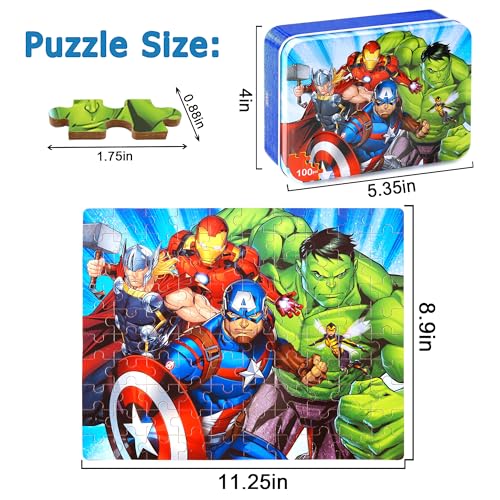 LELEMON Puzzles for Kids Ages 4-6,100 Piece Puzzles for Kids in Metal Box - color: Colorful