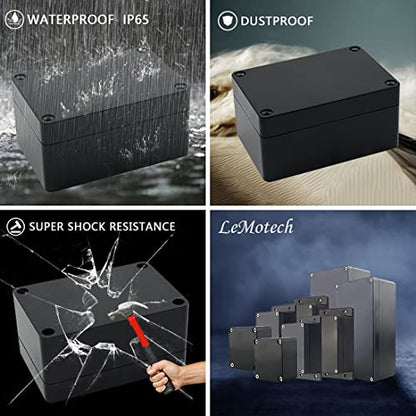 LeMotech Junction Box IP65 Waterproof Project Box Dustproof ABS Plastic Electrical Boxes Universal Enclosure for Electronic Black 3.93x 2.68x 1.97 inch (100 x 68 x 50 mm)(Pack of 2) - color: Black (2 packs), size: 3.9" x 2.6" x 1.9"