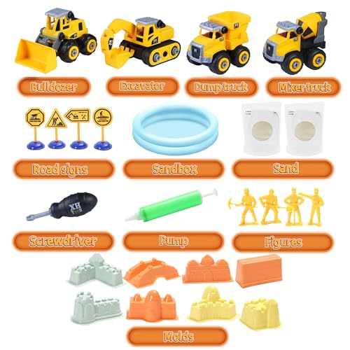 YIDESTARS Sensory Bin Large Take Apart Trucks for Toddlers 3+