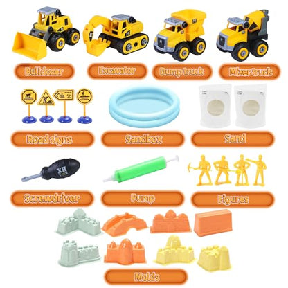 YIDESTARS Sensory Bin Large Take Apart Trucks for Toddlers 3+