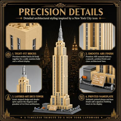 Empire State Architecture Building Blocks Sets New York City Skyline Architecture Model Kits New York Landmark Skycraper Toys Gift for Adults Kids Teens 1559 PCS - style: Empire State