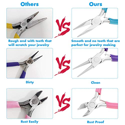 Shynek 3pcs Jewelry Making Plier Tools with Needle/Chain/Round Nose Pliers and Wire Cutter for Jewelry Repair, Wire Wrapping, Crafts, Jewelry Making Supplies - style: Rubber Handle
