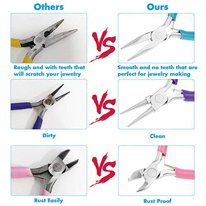 Shynek 3pcs Jewelry Making Plier Tools with Needle/Chain/Round Nose Pliers and Wire Cutter for Jewelry Repair, Wire Wrapping, Crafts, Jewelry Making Supplies - style: Rubber Handle