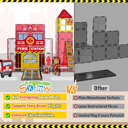 SKTMYY Fire Station Magnetic Tiles Building Toys for Kids Ages 4-8 - style: Fire Station Magnetic Tiles
