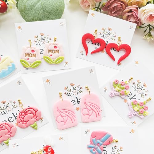 Mother’s Day Polymer Clay Cutters & Stamp Set - 12pcs Sharp & Durable Mom, Heart, Cake, Carnation & Gift Shapes for DIY Earring Jewelry Making, Soft Clay Crafts & Holiday Supplies - color: 2T color