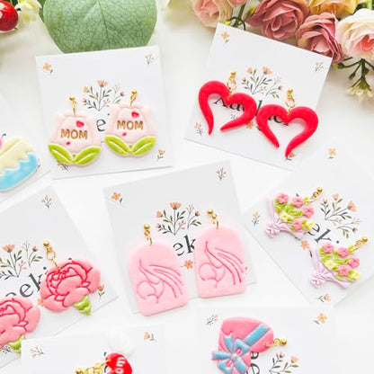 Mother’s Day Polymer Clay Cutters & Stamp Set - 12pcs Sharp & Durable Mom, Heart, Cake, Carnation & Gift Shapes for DIY Earring Jewelry Making, Soft Clay Crafts & Holiday Supplies - color: 2T color