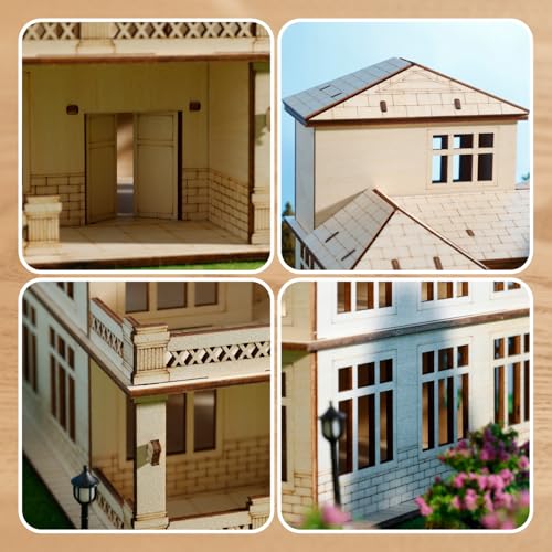 3D Wooden Puzzle for Adults, DIY Miniature Courtyard Villa House Building - color: Courtyard Villa Wood Color 05