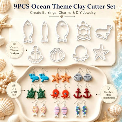 9PCS Ocean Theme Polymer Clay Cutters for Earrings - color: Marine Animals