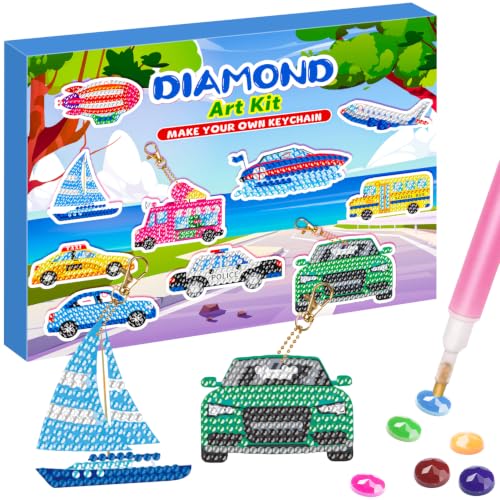 Labeol Diamond Art Kits for Kids with 5D Diamond Creat Your Own GEM Keychains Arts and Crafts for Kids Ages 8-12 Christmas Stocking Birthday Gifts for Kids 6+ - style: Car