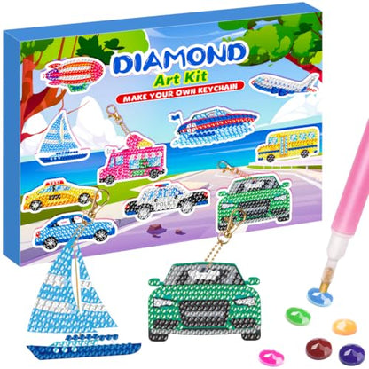 Labeol Diamond Art Kits for Kids with 5D Diamond Creat Your Own GEM Keychains Arts and Crafts for Kids Ages 8-12 Christmas Stocking Birthday Gifts for Kids 6+ - style: Car