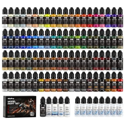 Nicpro 80 Colors Model Paint Set with 8 Thinners & 5 Specialty Bottles - style: 80 Colors Set
