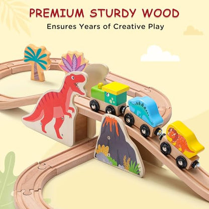 SainSmart Jr. Wooden Train Set Dinosaur Theme, Train Toys with 6 Kinds of Dinosaurs, Dinosaur Train Compatible with Brio, Thomas, Melissa & Doug – Perfect Wood Toy for Boys and Girls - style: Dinosaur