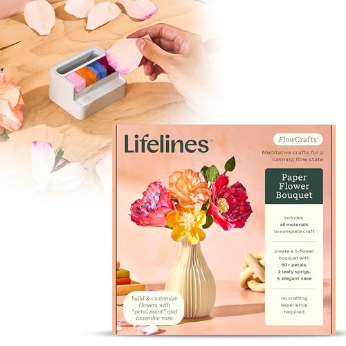 Lifelines FlowCrafts, Paper Flower Bouquet - Create a 5-Flower Bouquet with 80+ Petals, 2 Leafy Sprigs & Elegant Vase - Sensory Arts & Crafts Kit for Teens & Adults - Paper Decorations - style: Paper Flower Bouquet