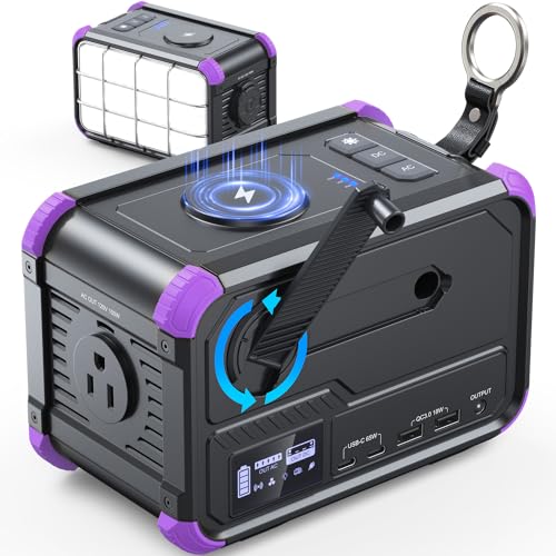 BROWEY 153Wh Portable Power Station, Solar Generator with Hand Crank - color: Purple