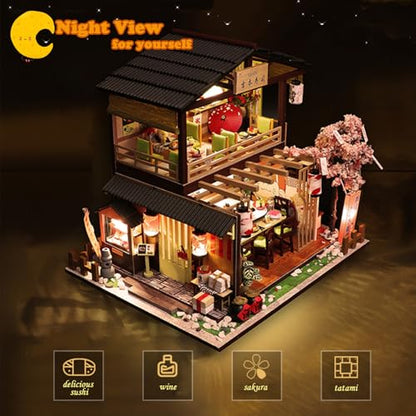 Book Nook Kit, Japanese Miniature House Kit with Dust Cover Dollhouse - color: Sushi Restaurant