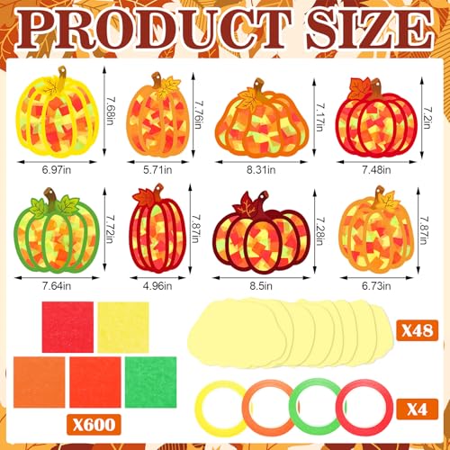 DoubleFill 48 Pcs Fall Pumpkin Suncatchers Craft DIY Stained Glass Pumpkin - style: Pumpkin