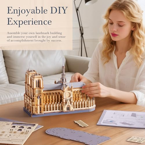 3D Wooden Puzzle for Adults — Notre Dame de Paris Cathedral Model Building Sets, DIY Craft Kits, Unique Gift and Home Decor for Architecture Enthusiast (330PCS)