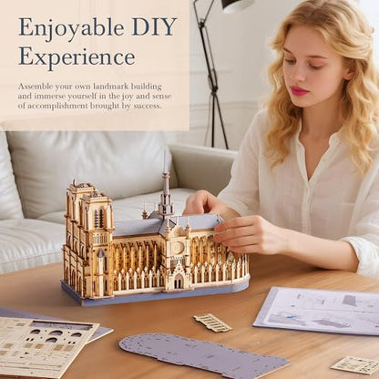 3D Wooden Puzzle for Adults — Notre Dame de Paris Cathedral Model Building Sets, DIY Craft Kits, Unique Gift and Home Decor for Architecture Enthusiast (330PCS)