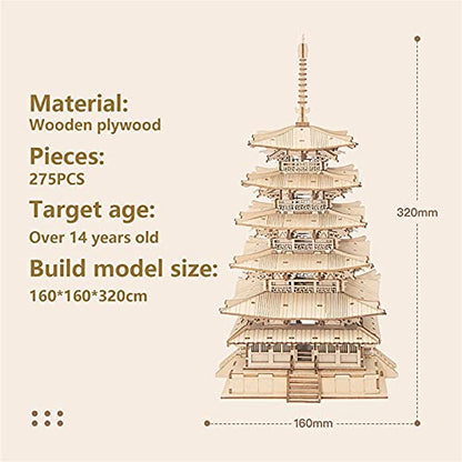 Rowood 3D Wooden Puzzles for Adults, DIY Five-Storied Pagoda Bundle London Tower Bridge,Gifts for Teens on Christmas
