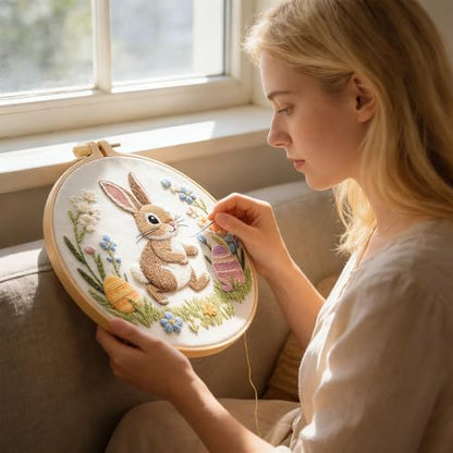 BoAn 3D Rabbit Embroidery Kit for Adults, DIY Hand Embroidery Craft Kit - color: rabbit-2