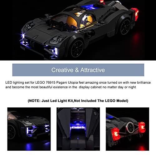 BrickBling LED Lighting Compatible with Lego Speed Champions Pagani Utopia 76915 Race Car; New 2023 Light kit Compatible with Lego Pagani Utopia; Light up Your 76915-No Model - style: 76915 Light