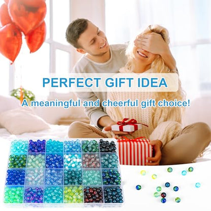 XSEINO About 1200pcs 6mm Crack Glass Beads Oceanic Blue Bracelet Making Kit - color: Ocean Blue