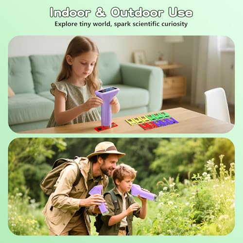 Odatay 1000X Digital Kids Microscope Kit with 12 Slides & 2" Screen, Purple - color: Purple